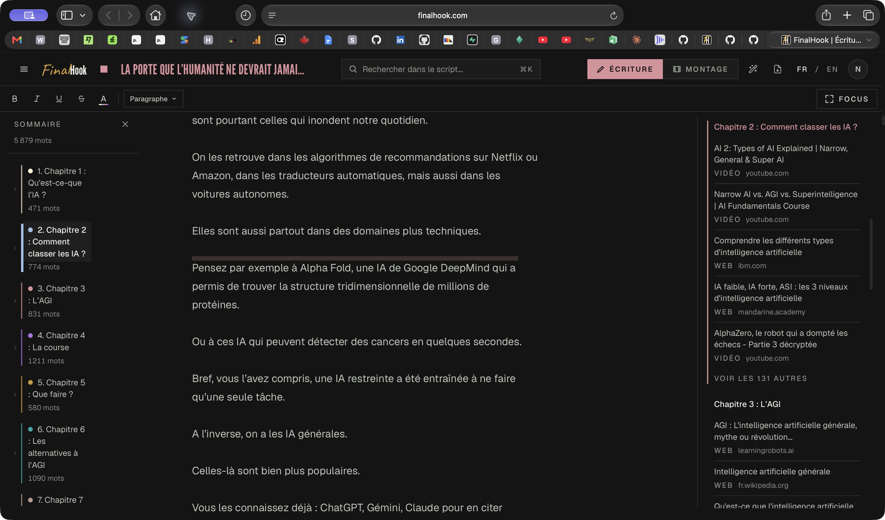 Les outils dans la barre principale — capture réelle de FinalHook