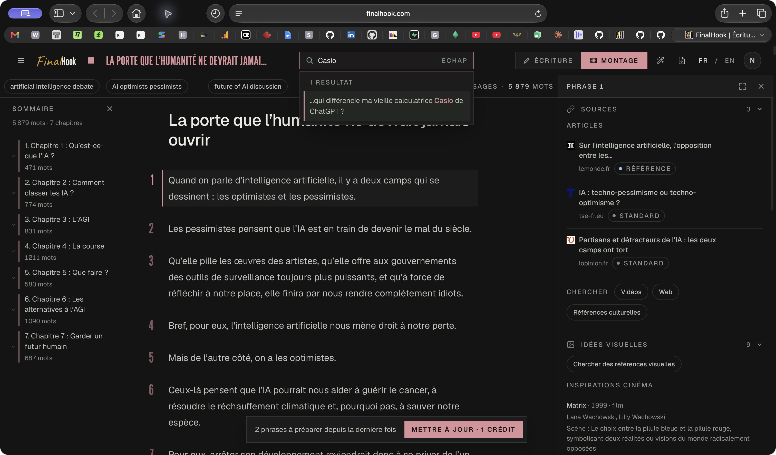 Sommaire et recherche dans le script — capture réelle de FinalHook