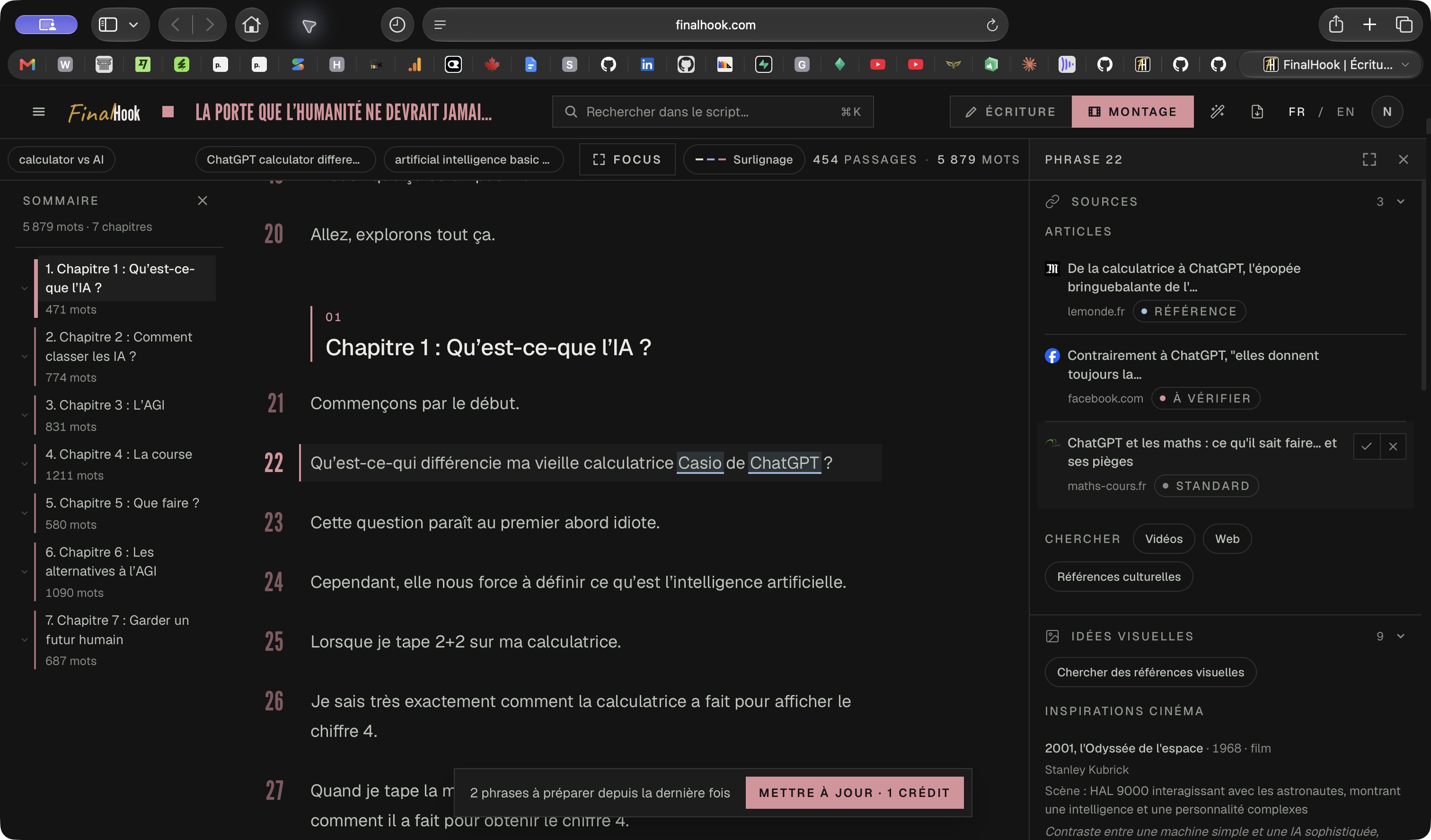 La phrase sélectionnée et son panneau — capture réelle de FinalHook