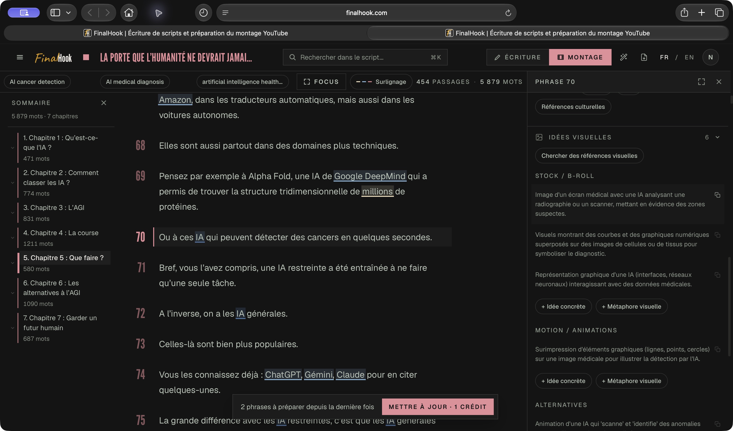 Du script médical à une idée de plan stock — capture réelle de FinalHook